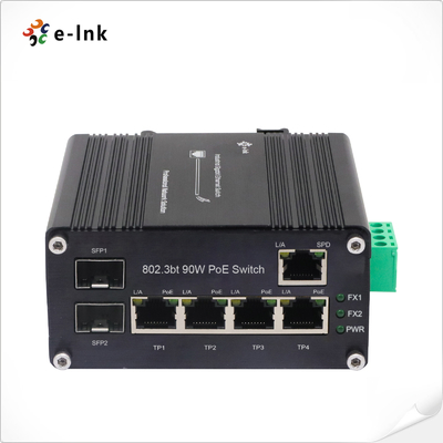 산업용 관리되지 않은 4 포트 802.3bt 90W PoE 스위치 1 포트 RJ45 & 2 포트 SFP 섬유