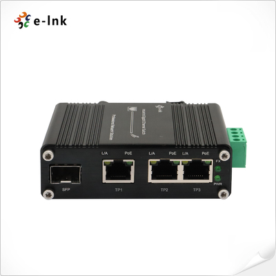 미니 산업용 3포트 10/100/1000T 802.3at PoE + 1포트 100/1000X SFP 이더넷 스위치, 12~48VDC 입력 및 전압 부스터 포함