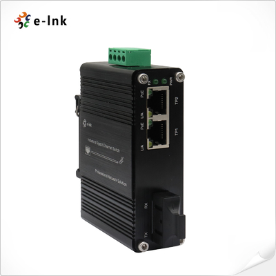 미니 산업용 1 포트 100Base-FX에서 2 포트 10/100Base-T 30W PoE+ 미디어 변환기
