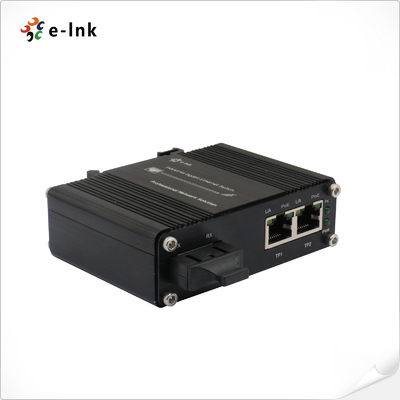 미니 산업용 1-포트 100Base-FX에서 2-포트 10/100Base-T 90W PoE++ 미디어 변환기
