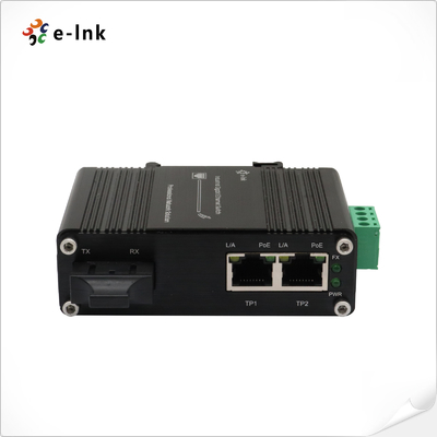 Mini Industrial 1-Port 100Base-FX to 2-Port 10/100Base-T 60W PoE++ Media Converter Supports Full/Half-duplex, Auto-negotiation