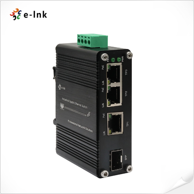 미니 산업용 3포트 10/100/1000T 802.3at PoE + 1포트 100/1000X SFP 이더넷 스위치, 12~48VDC 입력 및 전압 부스터 포함